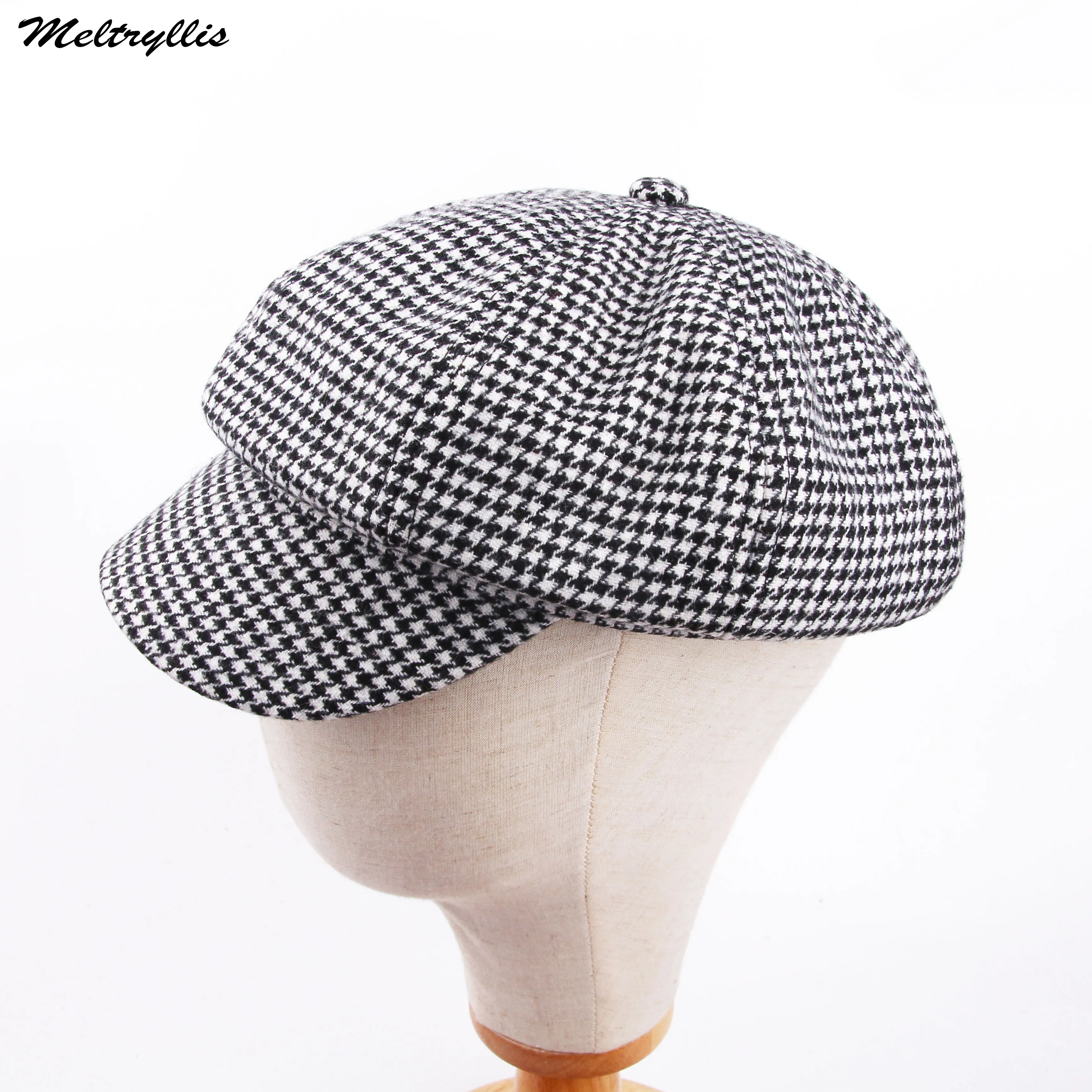 

[Meltryllis] 2020 New Retro Art Octagonal Hat for Women Autumn Winter Casual Plaid Artist British Style Berets Woolen Woman Hats