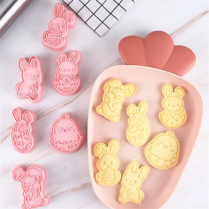 

1 set Plastic Easter Cookie Cutter Easter Bunny Egg Biscuit Cutter 3D Cartoon Bunny Mold Baking Tool Easter Party DIY Decoration