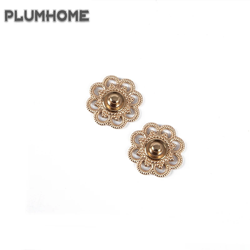 

10pcs Hollow Flower Shaped Metal Snap Buttons Gold Silver Color Button Home DIY Handmand Sewing Accessories For Clothes