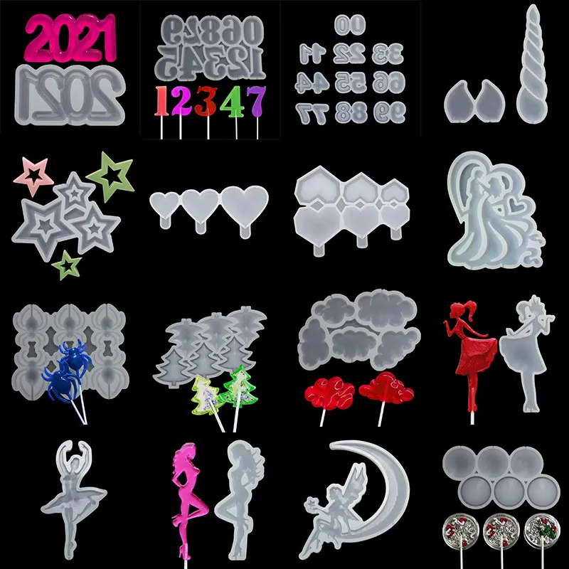 Lollipop Silicone Mold Chocolate Candy Cake Moulds Various Star/Round/Heart Birthday Decorating Form Tool Bake Accessories |