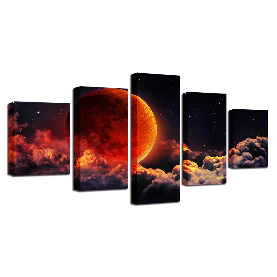 Модульная картина декор из 5 частей без рамки HD Печать красно-зеленые планета и