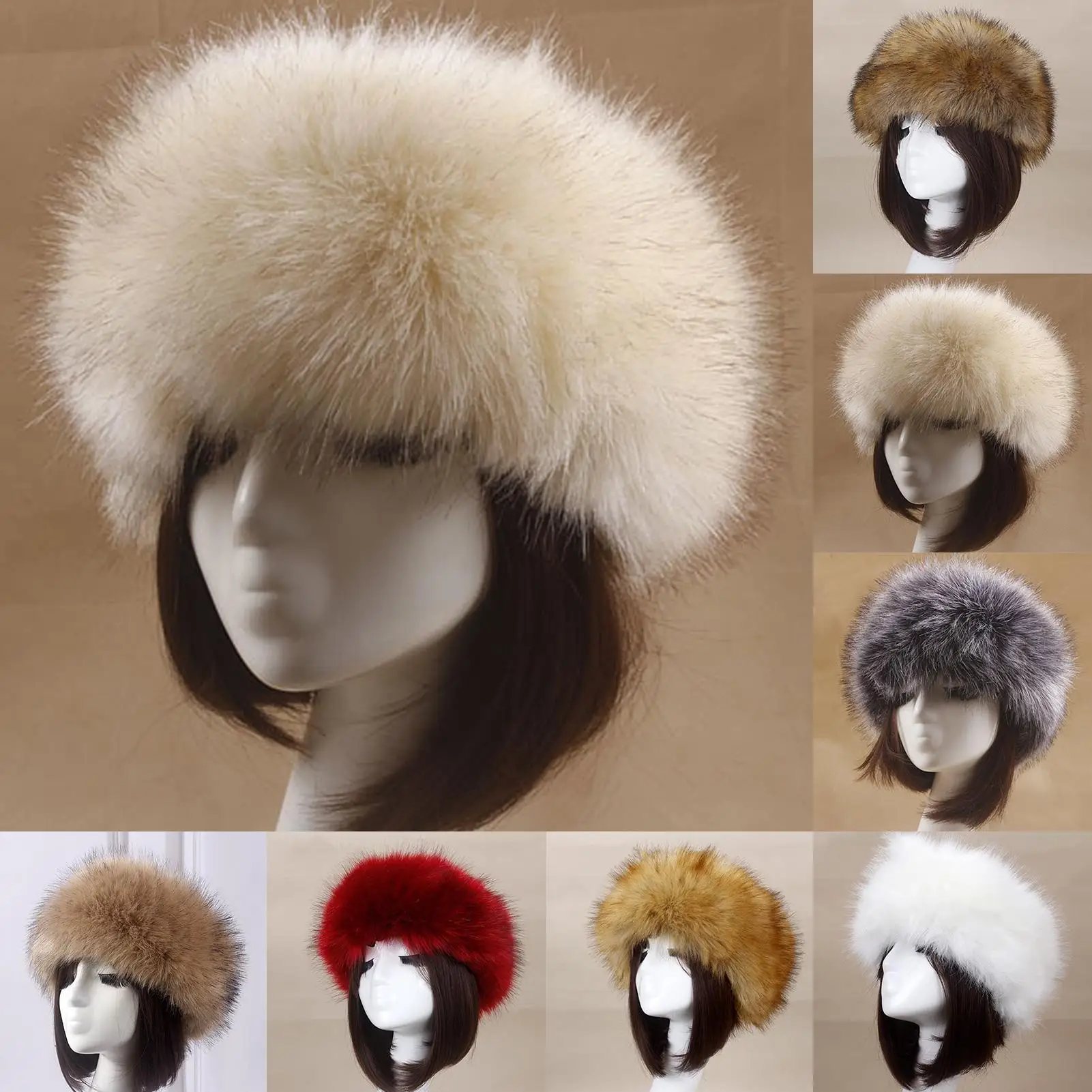 

Winter Women Faux Fox Fur Hat Thick Furry Warm Beanies Hat Plush Russian Thick Fluffy Bomber Caps Female Cold-proof Snow Ski Cap