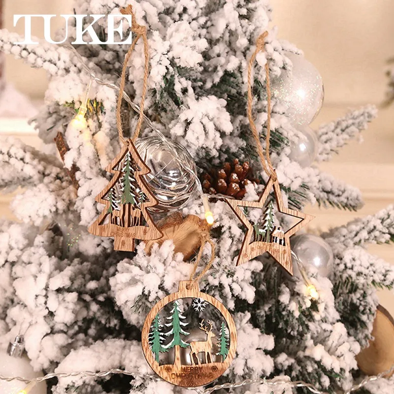 

6Pcs/lot Vintage Hollow Christmas Wooden Pendants Ornaments Christmas Party Decorations Christmas Tree Ornaments Hanging Gifts