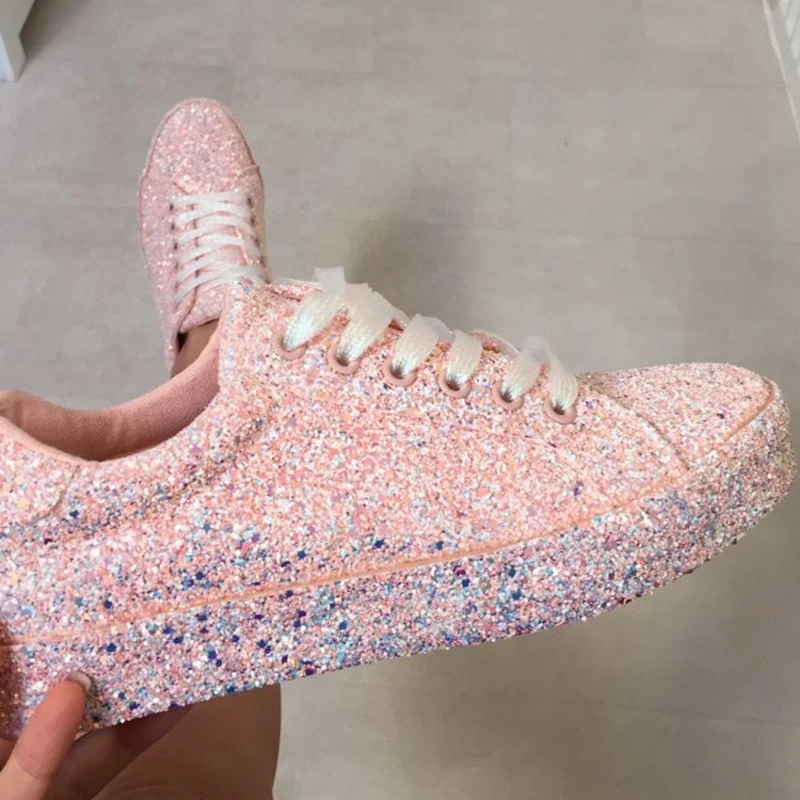 

Spring Autumn Women Sneaker Platform Shoes Women's Fashion Casual Breathable Crystal Bling Lace Up Sport Shoes 35-43