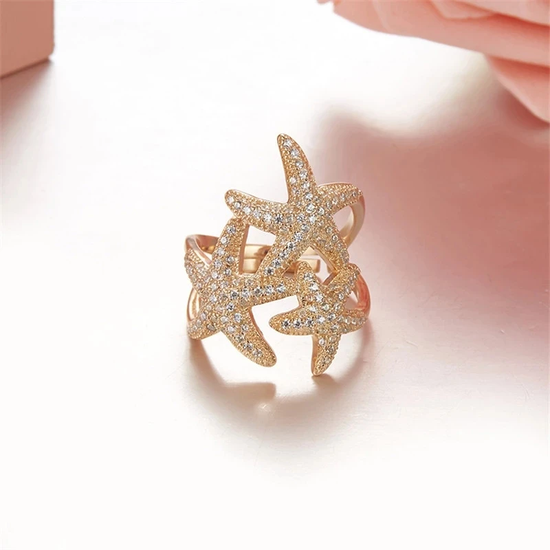 

Фирменный дизайн SOELLE, чистое искусственное серебро, кольцо с тремя морскими звездами, полная микрозакрепка, циркониевые камни, кольца для ж...