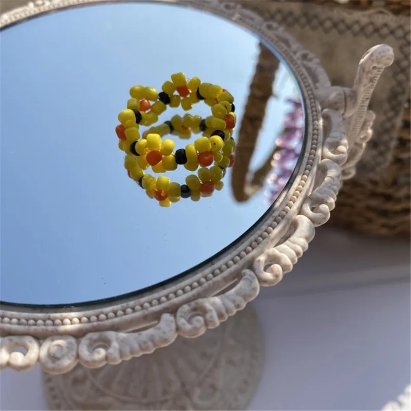 

New Cute Transparent Resin Acrylic handmade beaded Rhinestone Colourful Geometric Square Round Rings for Women Jewelry Party