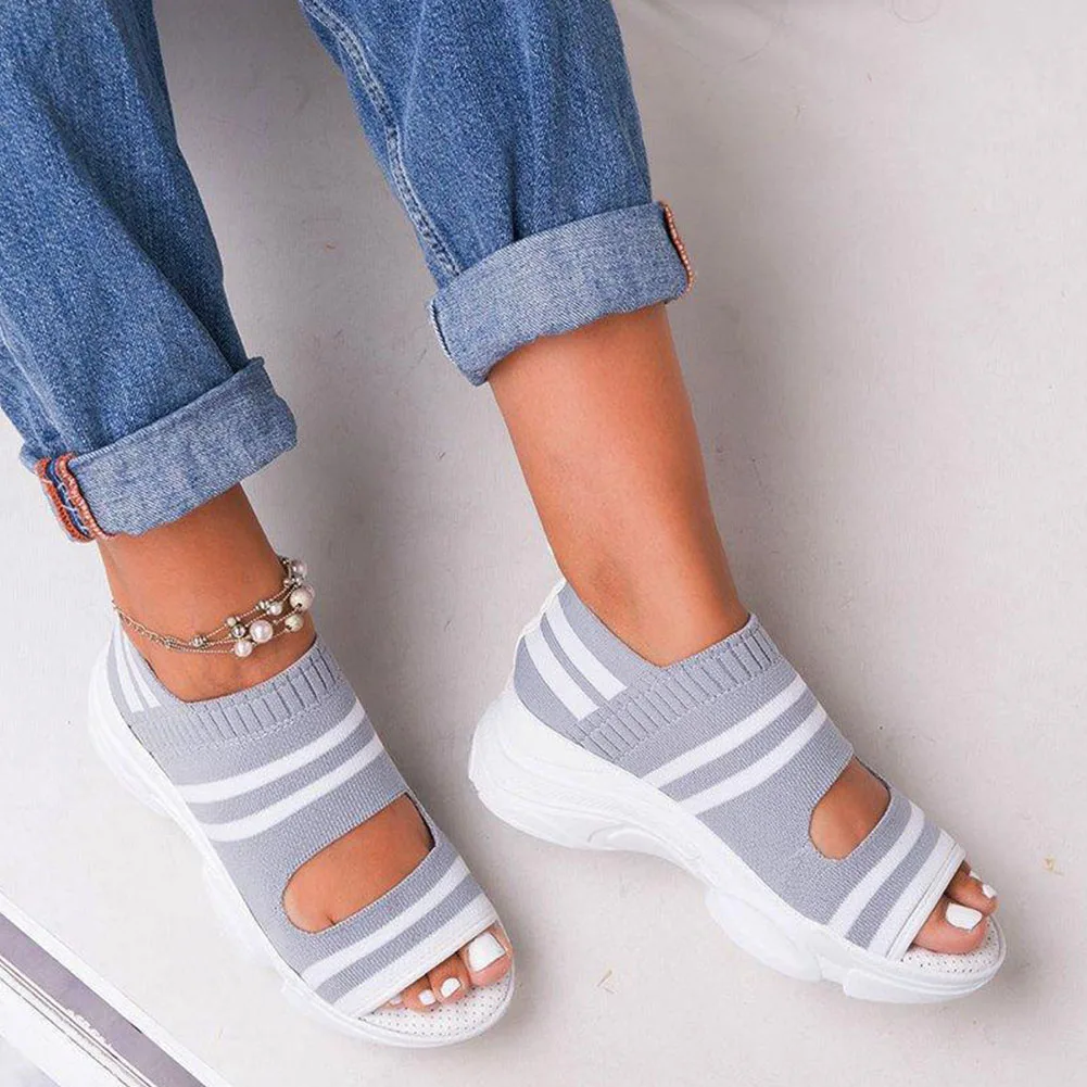 Woman Knitted Sandals Summer Platform Comfortable Sandals  Sports Shoes  Female Slip on Peep Toe Ladies Sneakers