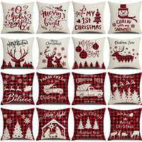 christmas red and black plaid cushion cover 45x45cm farmhouse home decor linen pillow covers elk snowman snowflake pillowcase