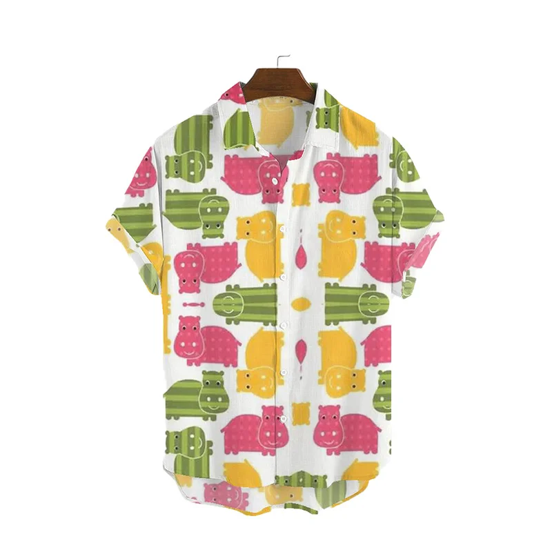 

Mens Summer Holiday Short Sleeve Shirt Baggy Printed Casual Tops Beach Blouse