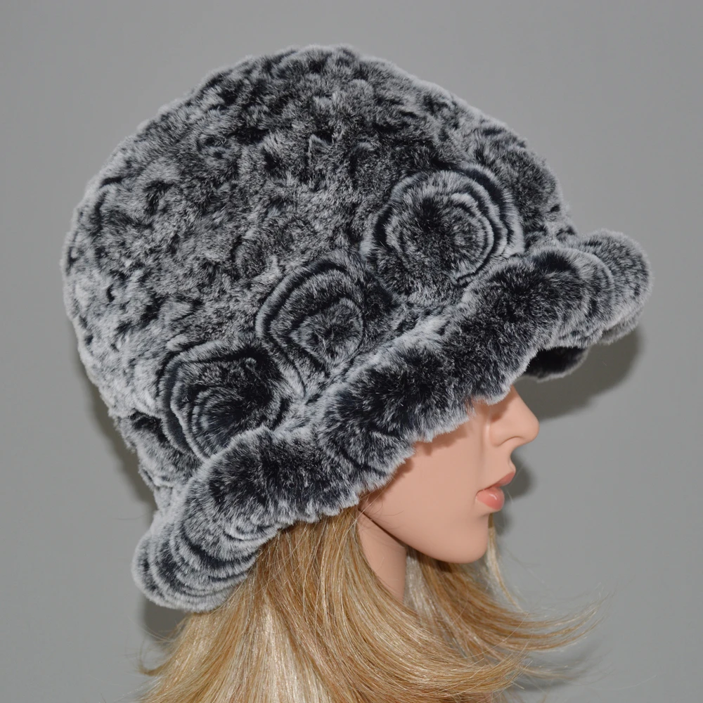 Шапки женские вязаные из меха кролика рекс | Аксессуары для одежды