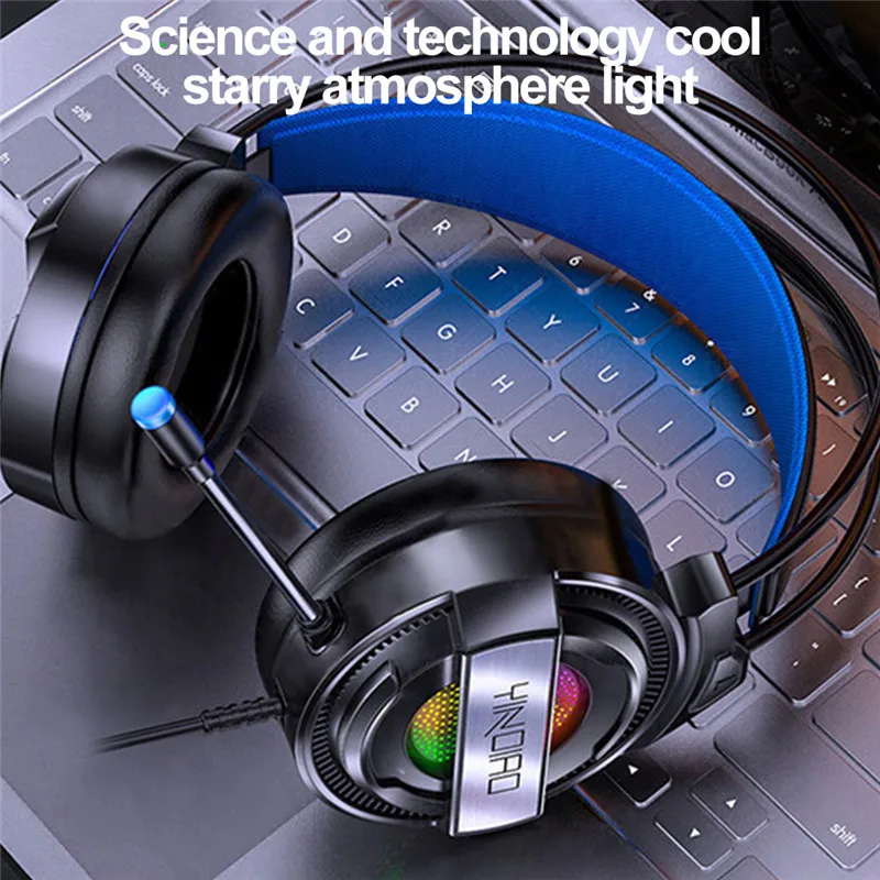

Gaming Headsets Gamer Headphones Surround Sound Stereo Wired Earphones Microphone Colourful Light PC Laptop Game Headset
