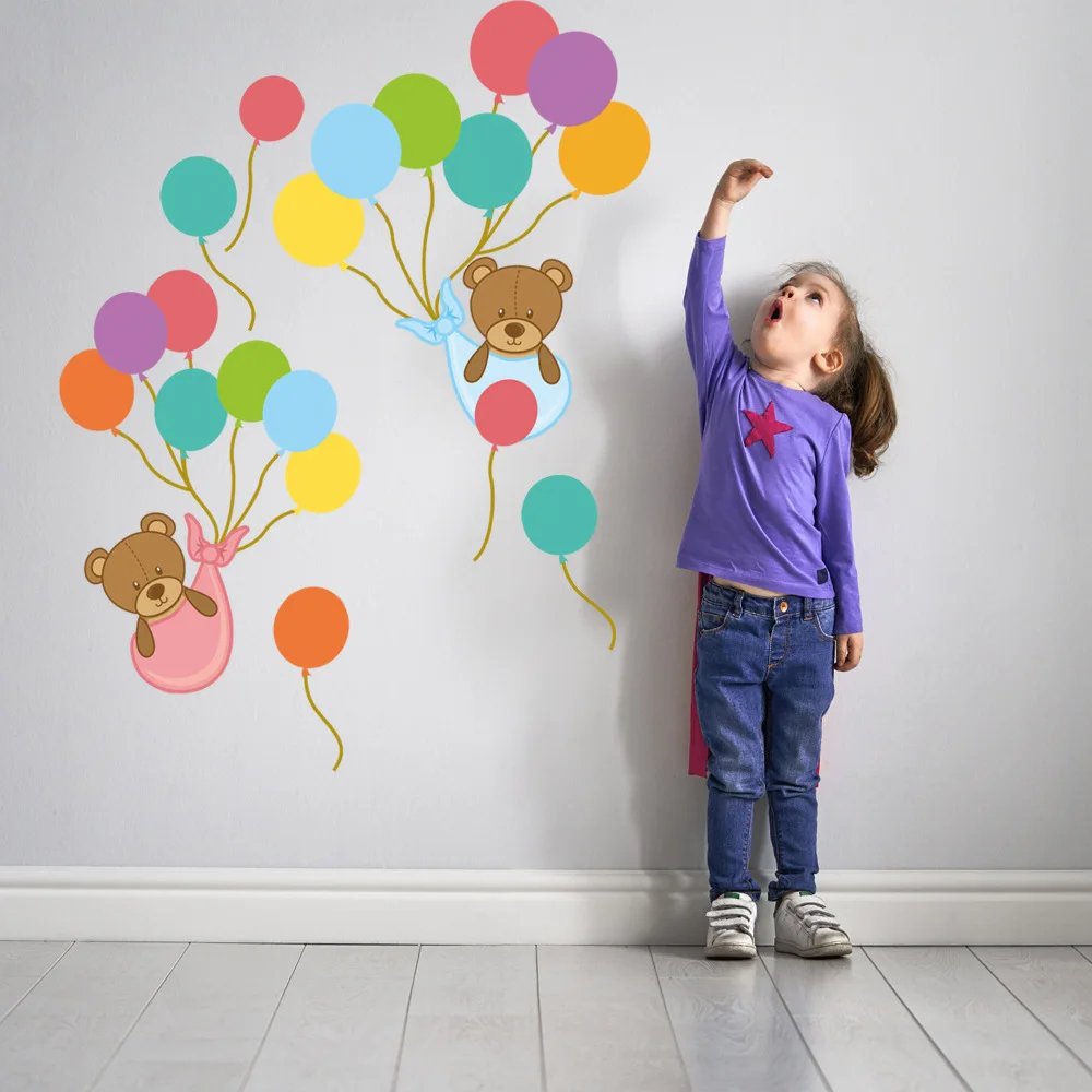 

Cartoon bear colorful balloon creative wall sticker Children's room kindergarten decorative wall decals For kids room decor