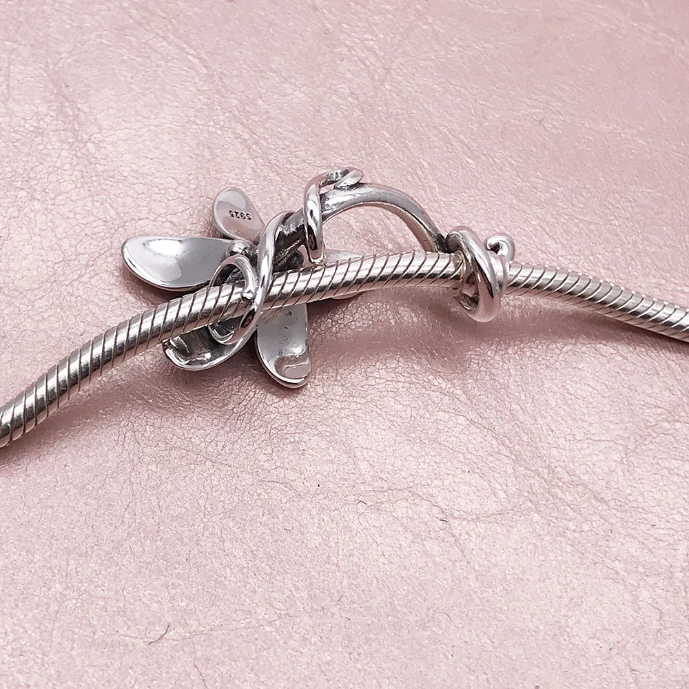

925 Sterling Silver Flower Anemone Pendant Charm Diy Beads Fit European Troll 3.0mm Bracelet Jewelry