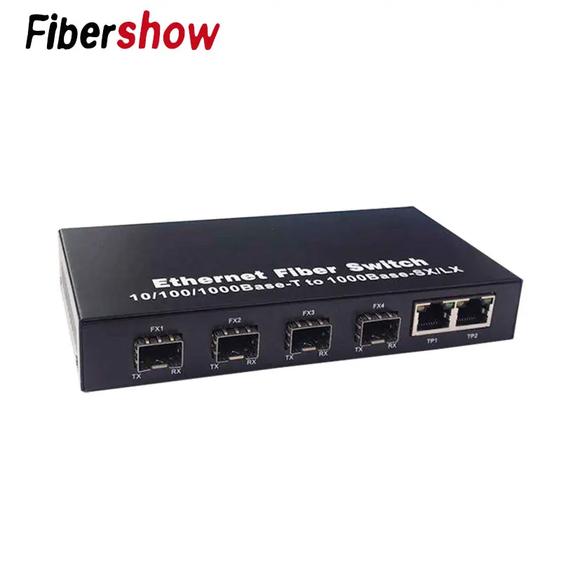Гигабитный Ethernet коммутатор волоконно-оптический медиаконвертер 4 волокно sfp модуль порт 2 RJ45 10/100/1000 м UTP волоконный порт - Цвет: without sfp module
