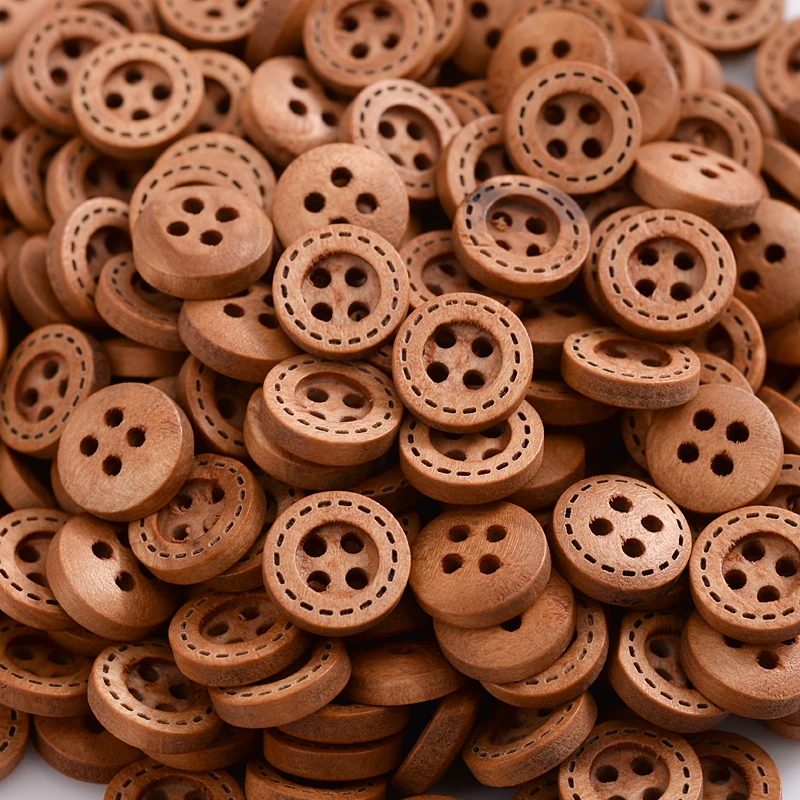 Hot 12mm 100Pcs Brown Dotted Line Wooden Buttons Scrapbooking Handmade Decorative Button For Apparel DIY Sewing Accessories | Дом и сад