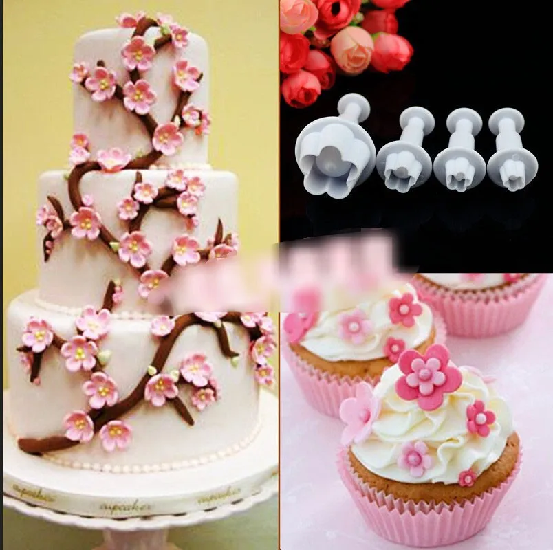 4 Pieces Food Mould Plum Blossom Embossing Die Plastic Baking Tools for Biscuit Mousse Cake |