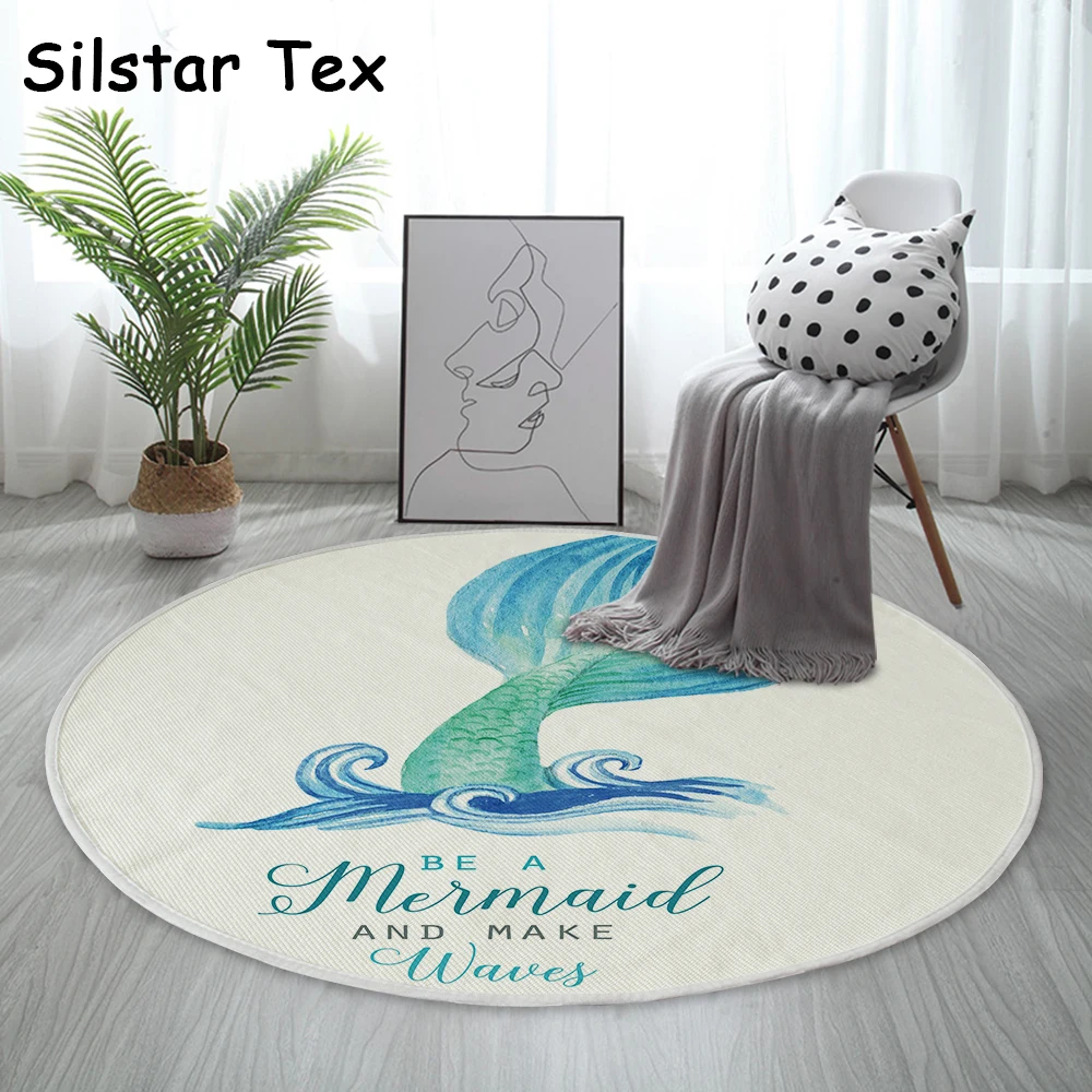 Круглый ковер Silstar Tex прикроватный хлопковый коврик с рисунком русалки тканый