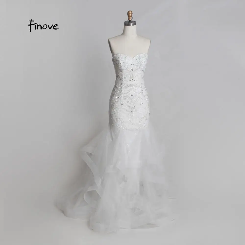 Finove Mermaid Evening Dress 2020 Sexy Strapless Lace-Up Gorgeous Beading Ruffles Train Floor Length Long Party Gown For Woman | Свадьбы и