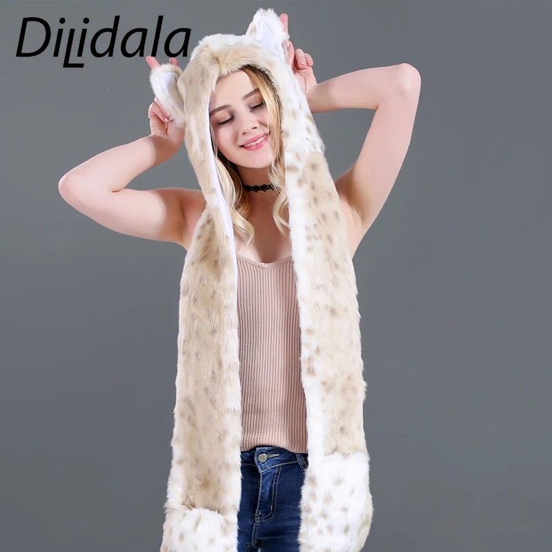 Dilidala шапка шарф для женщин полный мех животных зимняя теплая худи перчатки