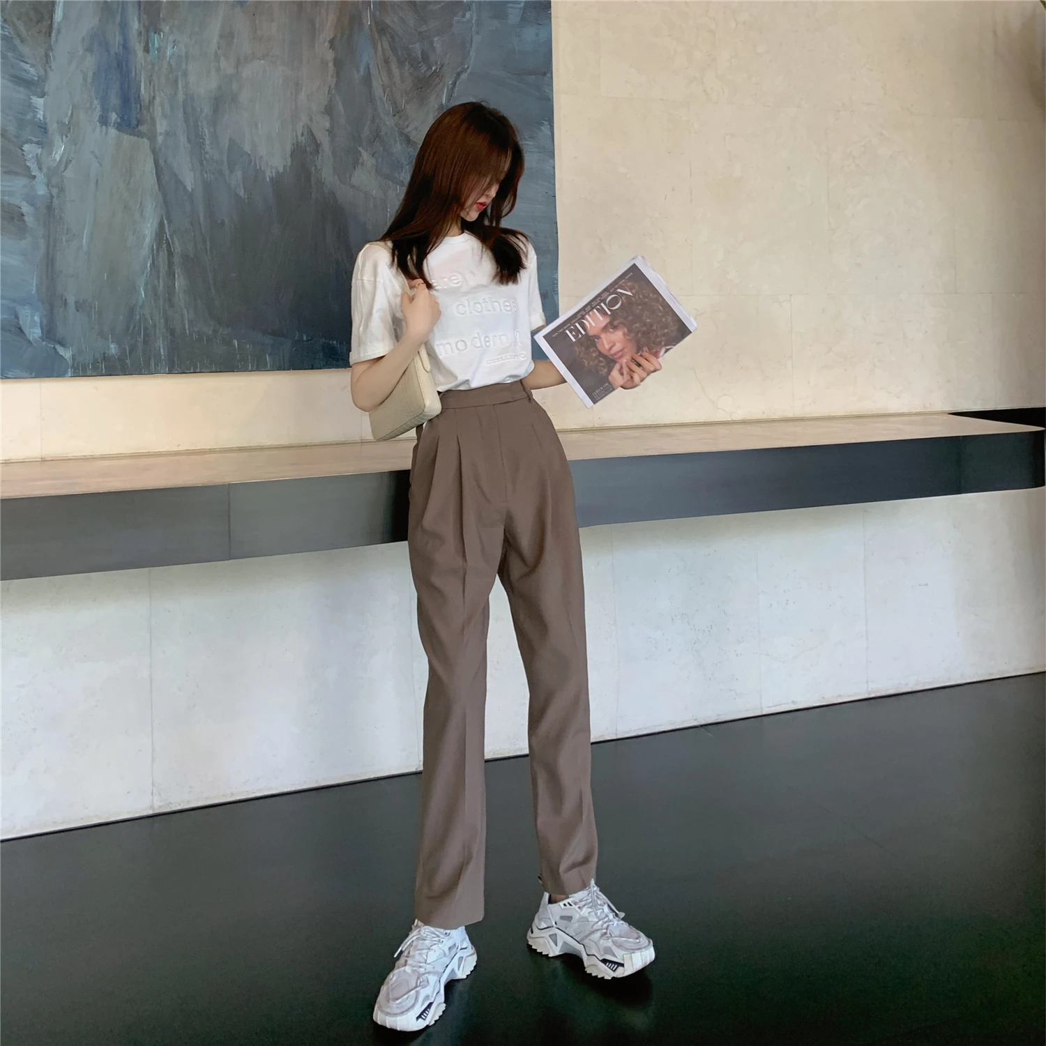 

Новинка 3113, драпированные тонкие повседневные брюки в Корейском стиле