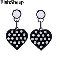 fishsheep fashion whiteblack acrylic heart round pendant long earrings geometric drop dangle earring women statement jewelry