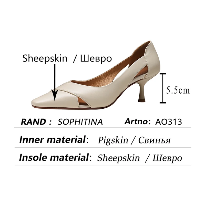 

SOPHITINA Women's High Heels Hollow Korean Spring Small Square Toe Shoes Shallow Mouth Handmade Sheepskin New Female Pumps AO313