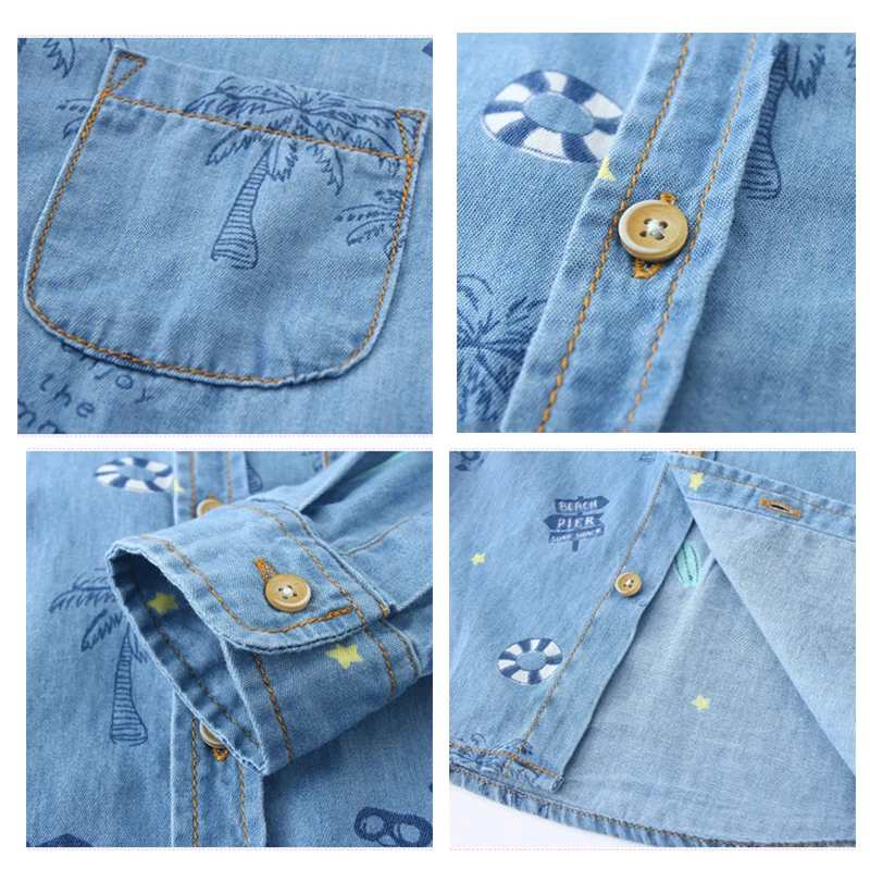 Джинсовая рубашка для мальчика НОВЫЙ Гавайская Юбка с отгибаемым воротником из