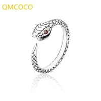 qmcoco silver color geometric punk hiphop snake shape adjustable animal ring simple classic jewelry for women party gifts