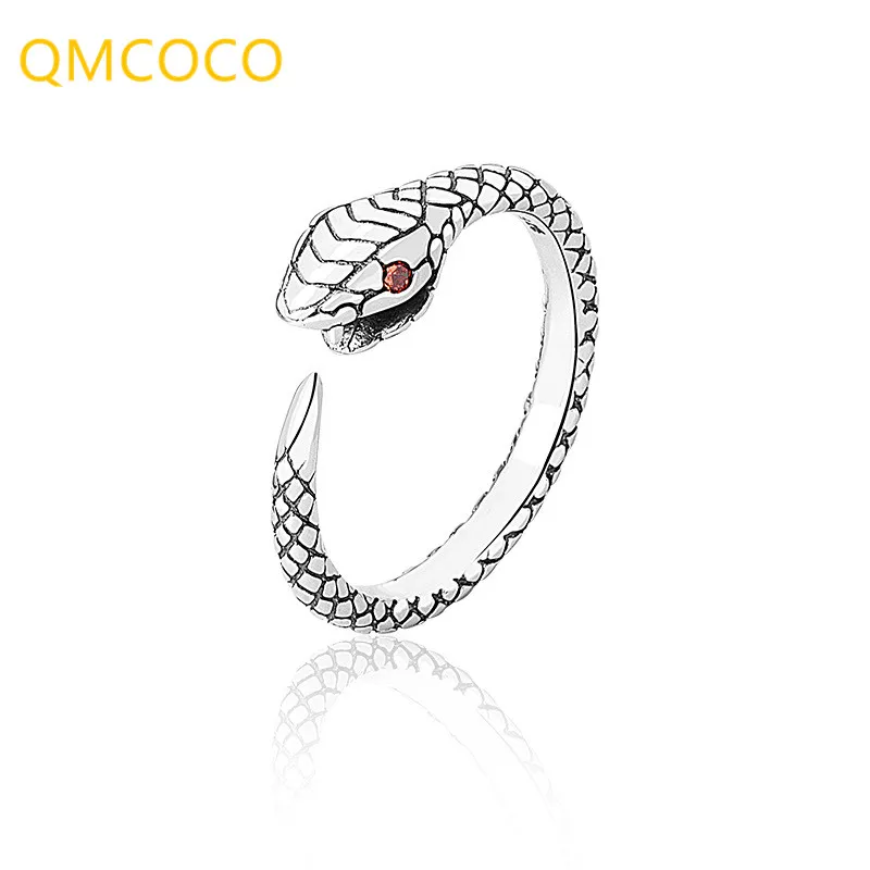 QMCOCO 925 Серебряные геометрические панк хип-хоп змея регулируемое кольцо в форме