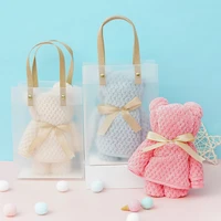 christmas gift creative warp knitted pineapple grid towel gift bear towel pvc handbag high density coral velvet gift ins