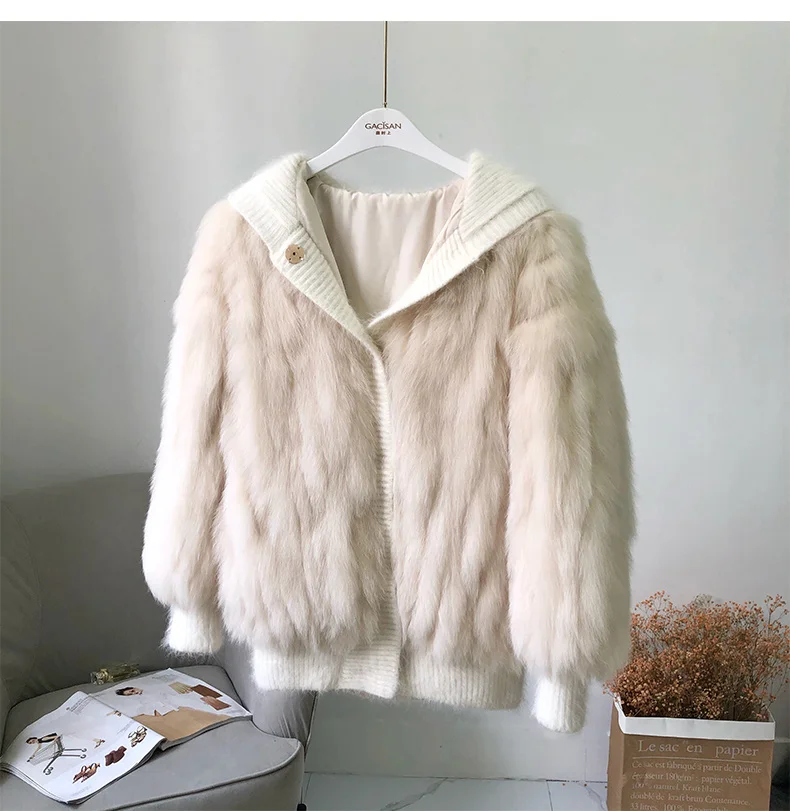 

SHZQ New Jacket Women Winter Real Fox Fur Coat with Hoody Fashion Luxury European Loose Size Coats Outwear Female Clothing