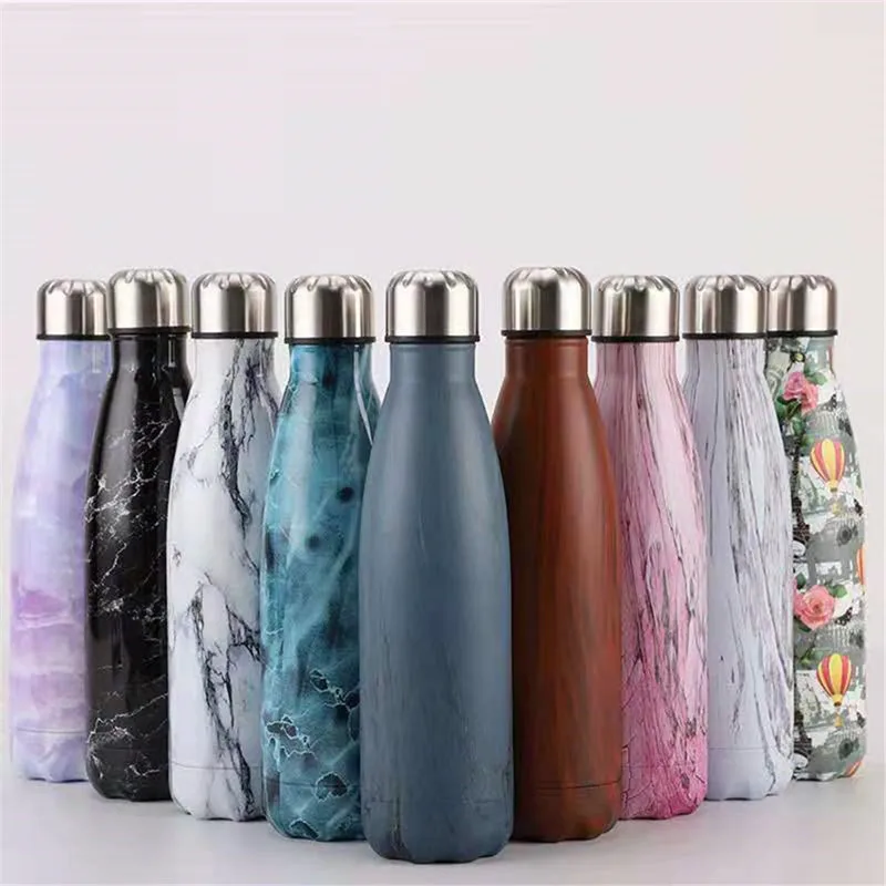 Креативная мраморная бутылка для воды дерево нержавеющая сталь спортзала