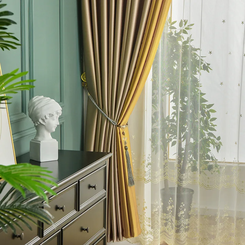 

Curtains for Living Room Dining Bedroom Style Simple Modern Pearly Texture Curtains Simulation Silk Soft Silk Cotton Curtains