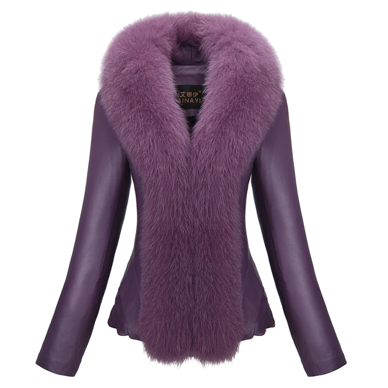 Женское пальто из овечьей кожи с воротником лисьего меха зимнее женская куртка