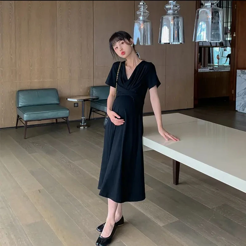 

2234# Summer Sexy Hot Maternity Dress V Neck A Line Clothes for Pregnant Women Elegant Pregnancy Dress