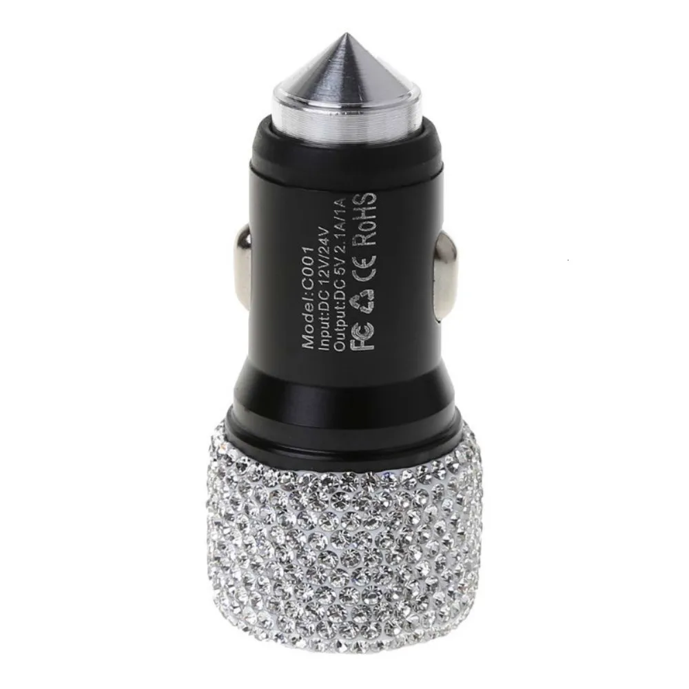 

New Fashion Dual USB Car Charger Bling Handmade Rhinestones Crystal Auto Interior Decorations For Fast Charging Auto Decor