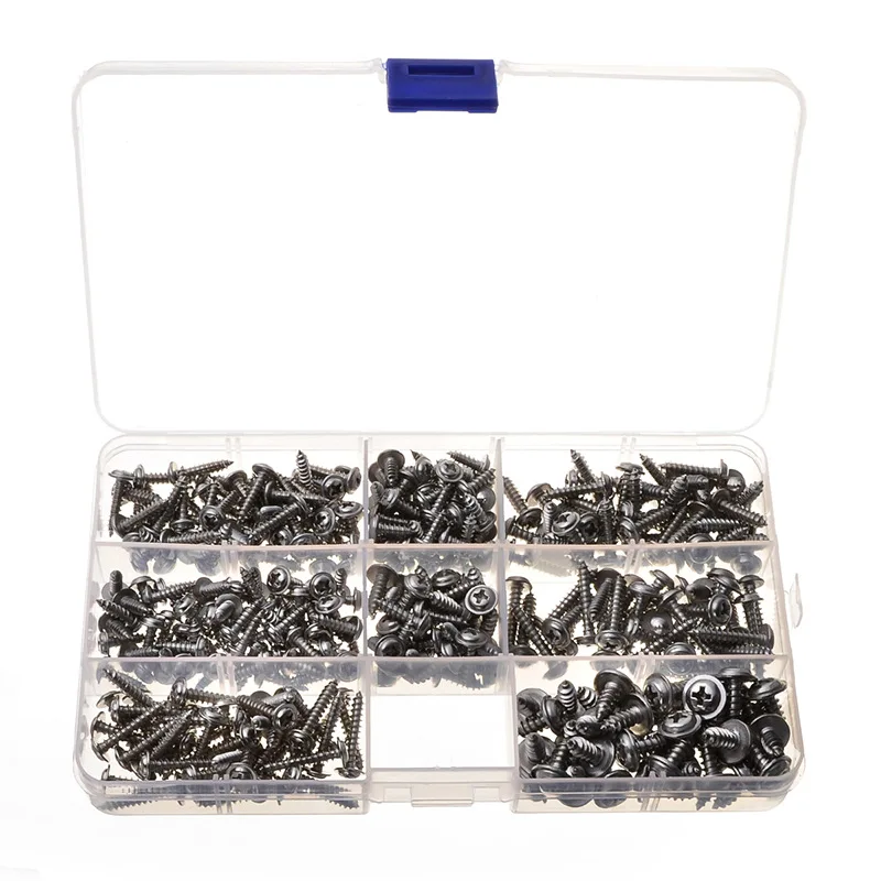 

340pcs cross round head with pad screw iron galvanized PWA with self-tapping black screw set M3.5-M4.8