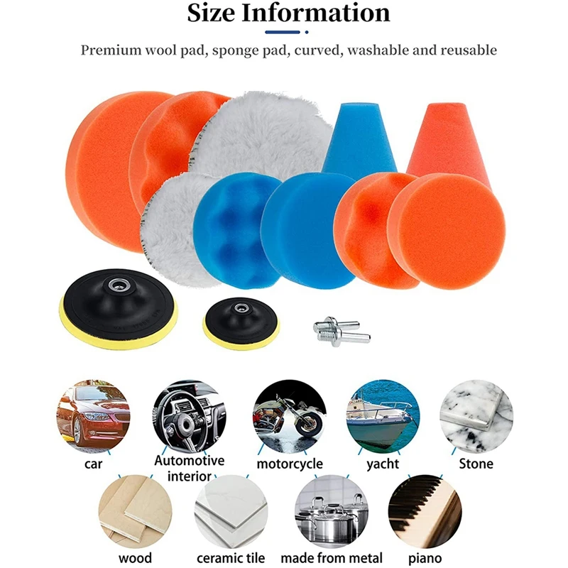 

Car Polishing Pad, 14Pcs 3 Inch / 5 Inch Car Foam Waxing Buffing Pad Kit Compatible with Car Buffers M10 Drill