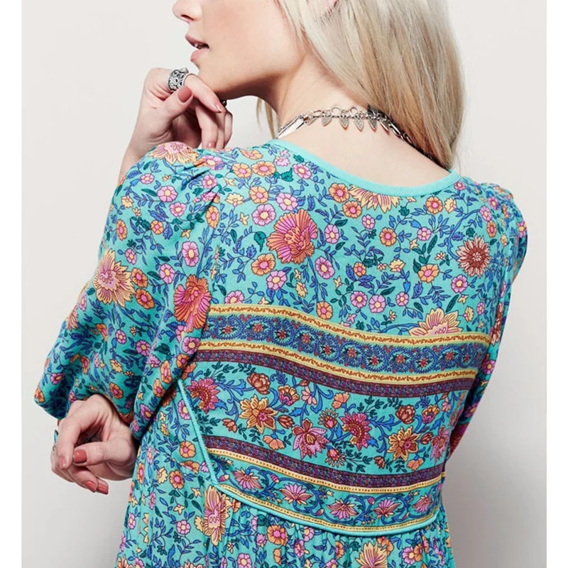 

WEPBEL Womens Fashion Bohemian V Neck Print Big Swing Long Dress Plus Size S-5XL