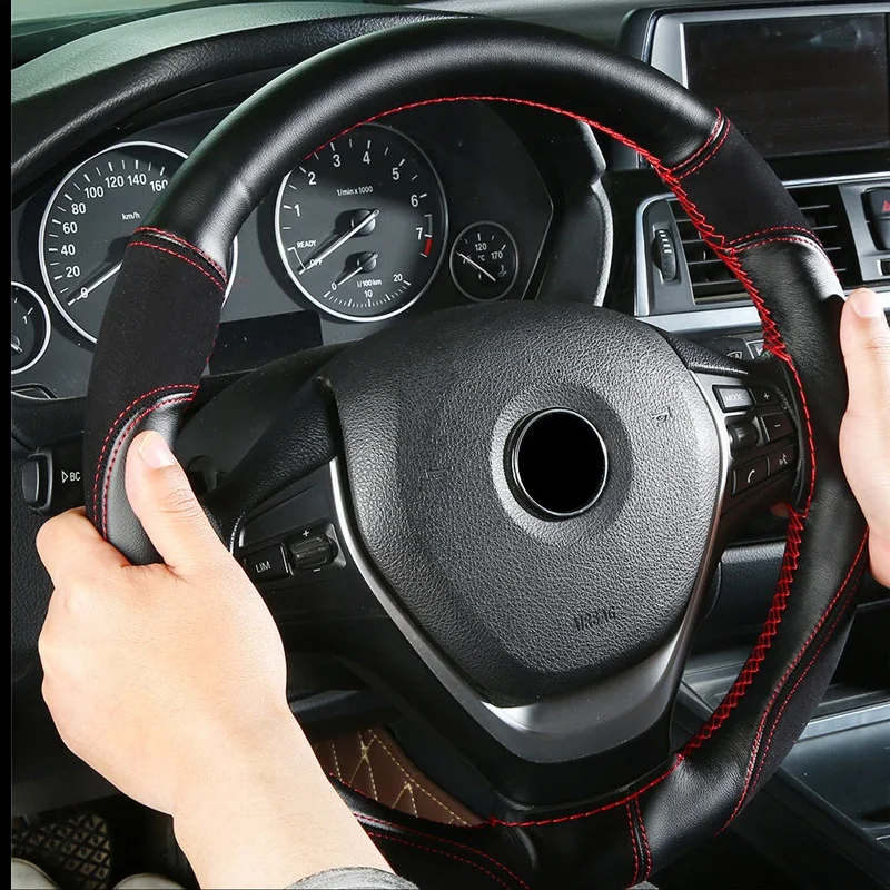 Микрофибра кожаный чехол рулевого колеса автомобиля ручной работы рулевое