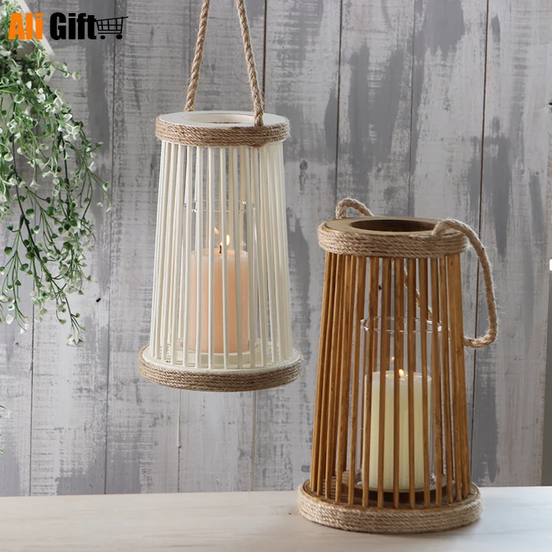 Простой современный ручной деревянный подсвечник ива тканый лепрозий веревка