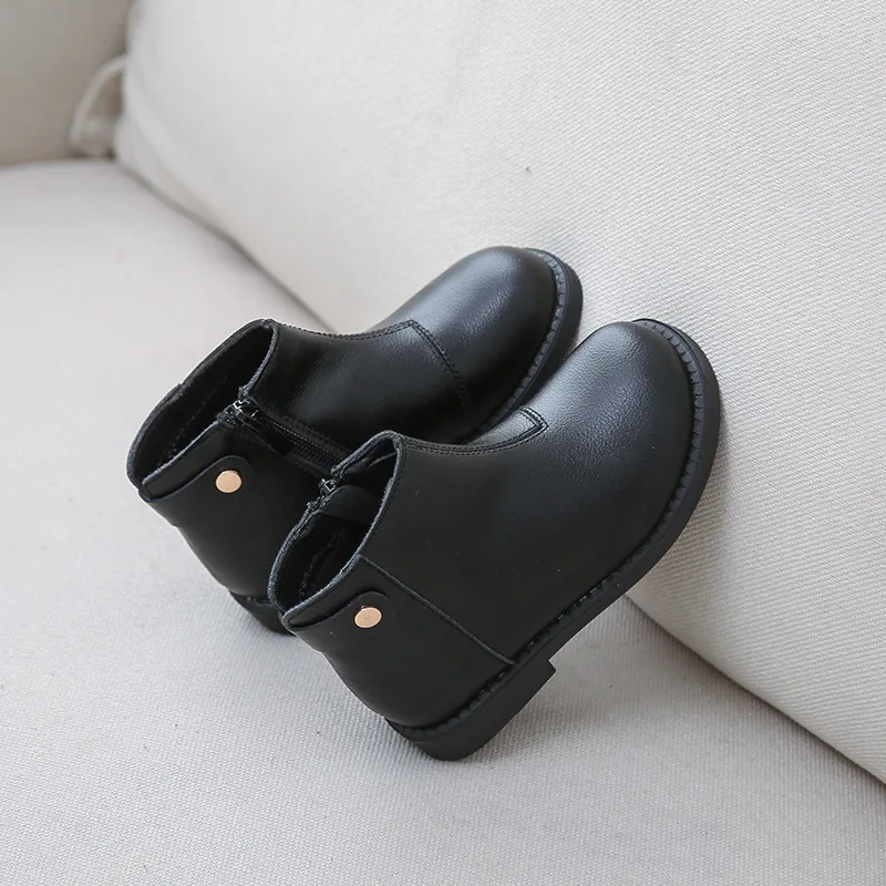 Короткие ботинки из натуральной кожи для девочек Бархатные детские Сезон