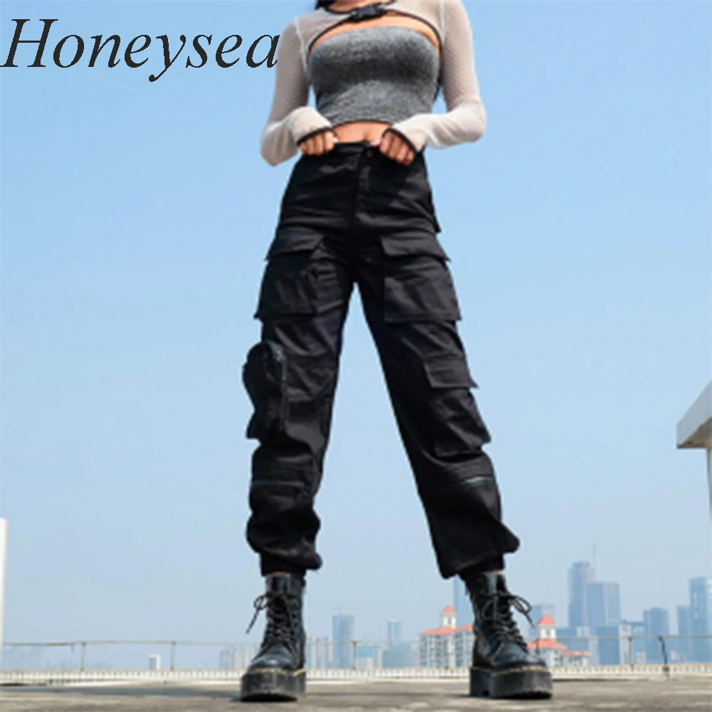 

High Waist Pants Loose Joggers Women Army Harem Camo Pants Streetwear Punk Black Carago Pants Women Capris Trousers Korean Ins