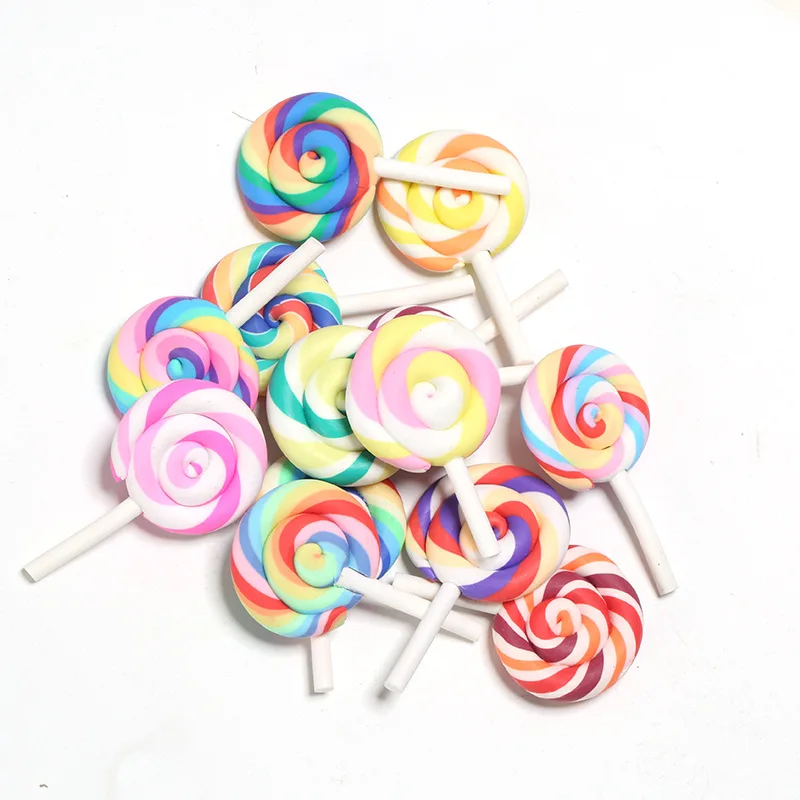 

10pcs/lot Soft pottery Food toys Colorful Circle lollipop Cream glue hair accessories Mobile phone shell diy accessories