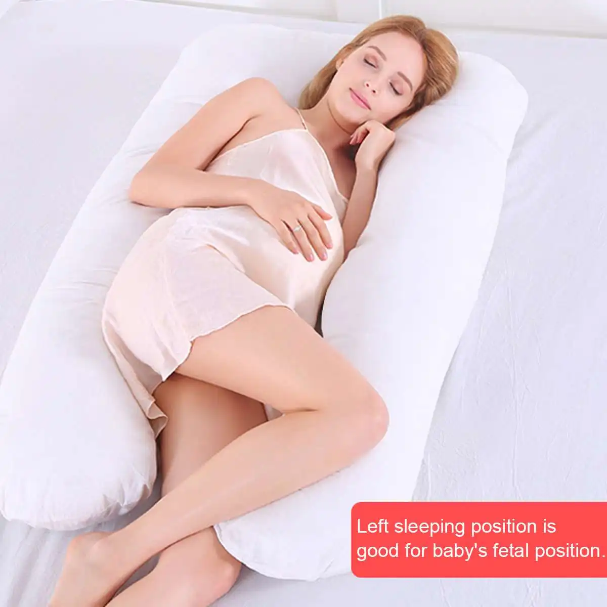 Almohada de apoyo para dormir para mujeres embarazadas, coj&iacute;n de algod&oacute;n puro de maternidad en forma de U para el cuerpo, ropa de cama para dormir de lado durante el embarazo-3