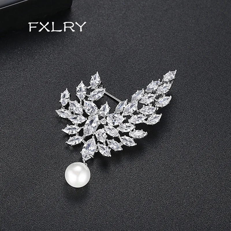 Женские булавки с жемчугом FXLRY элегантные белого цвета цирконом класса ААА для
