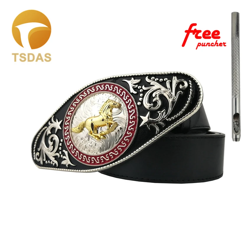 Большой Размеры бегущего коня в ковбойском стиле с ремешком и пряжкой черным