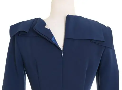 

Korean Style Ladies Blue Office Work Dress Women's Elegant Solid Three Quarter Sleeve Business Dresses