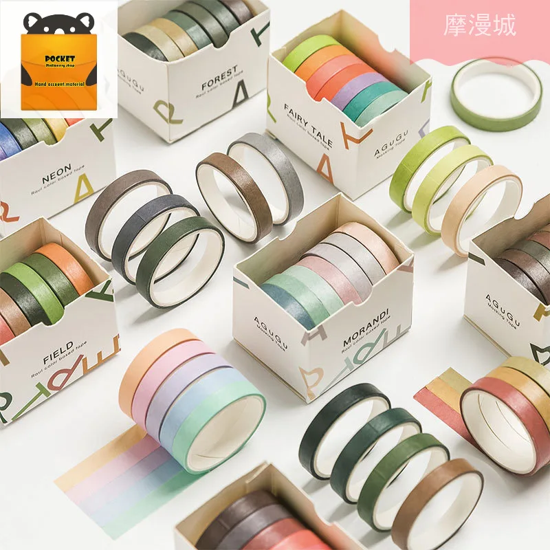 

7rolls Ins Simple Solid Color Pocket Book, DIY Decorative Stickers, Washi Paper Set Tape, DIY Material Decoration