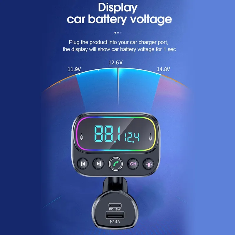 

Bluetooth 9 Color Backlight Car Kit Handsfree AUX Audio Receiver Car MP3 Player QC3.0 Quick Charge LCD Display FM Transmitter